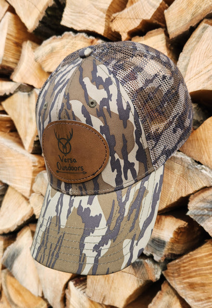 Versa Outdoors Logo Cap in Mossy Oak Bottomland Camo (MESH and SOLID panel designs)