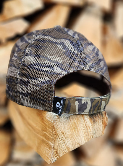 Versa Outdoors Logo Cap in Mossy Oak Bottomland Camo (MESH and SOLID panel designs)