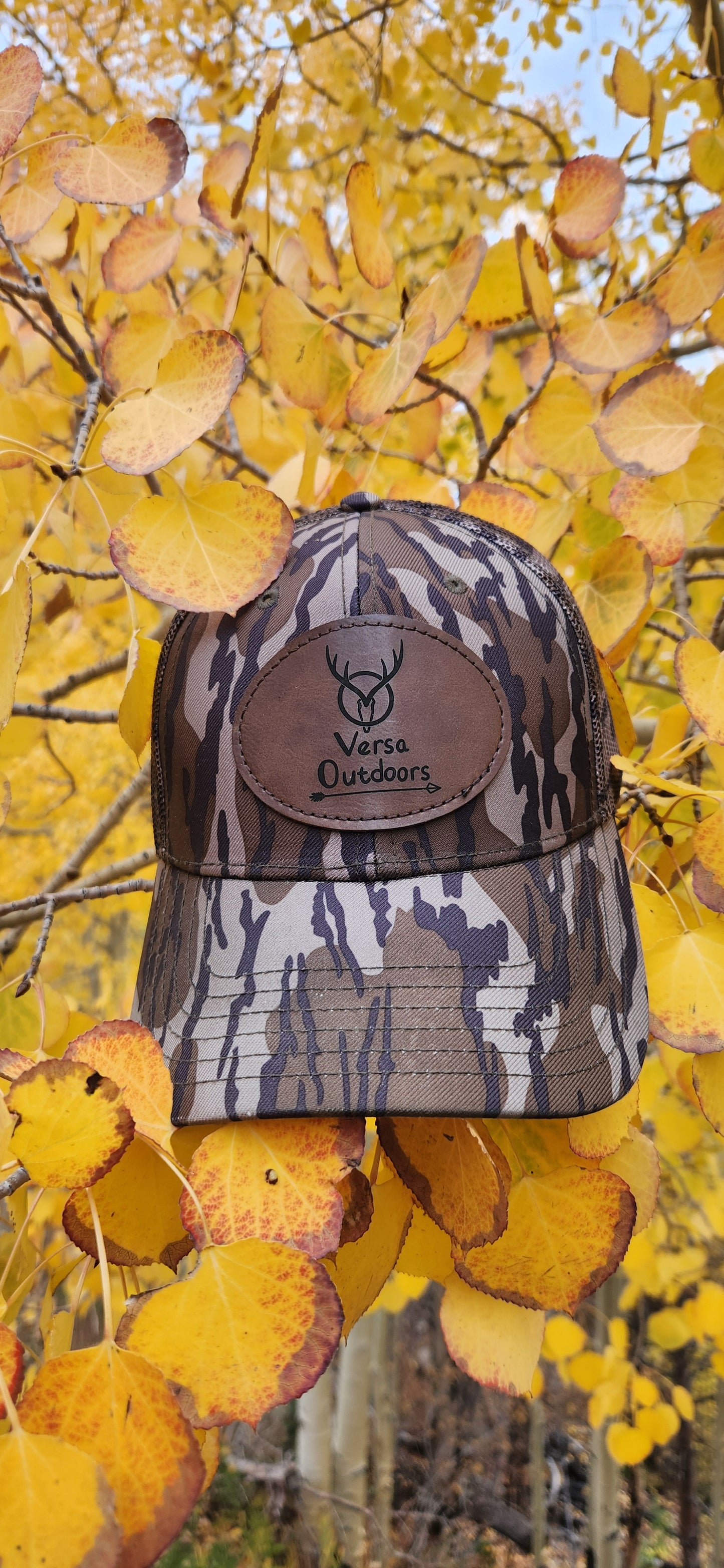Versa Outdoors Logo Cap in Mossy Oak Bottomland Camo (MESH and SOLID panel designs)