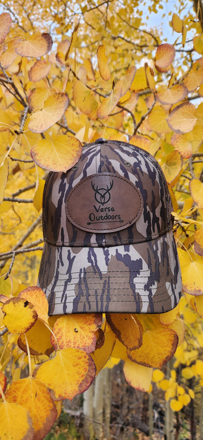 Versa Outdoors Logo Cap in Mossy Oak Bottomland Camo (MESH and SOLID panel designs)