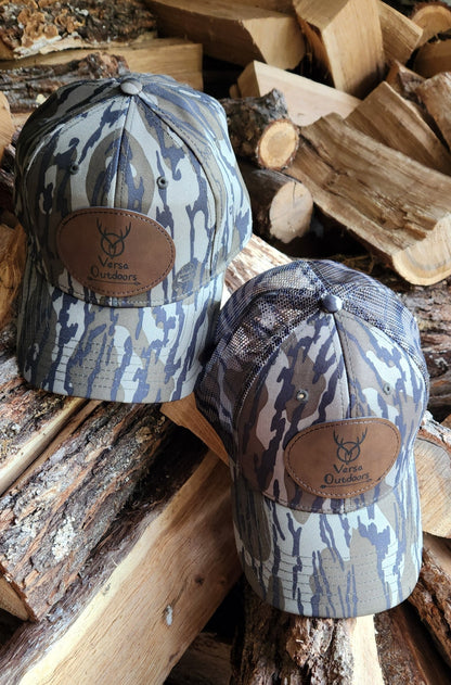Versa Outdoors Logo Cap in Mossy Oak Bottomland Camo (MESH and SOLID panel designs)