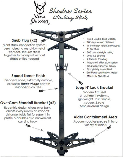 Shadow 16 Climbing Sticks (come standard with 1/8" x 8' Amsteel attachment rope.  Custom fit aiders sold separately)